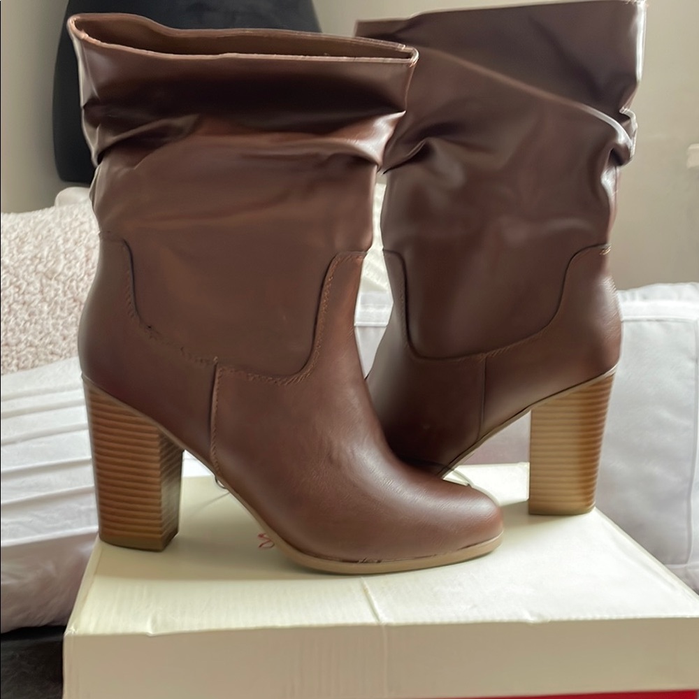 Brown Faux Leather Women's Boots